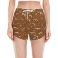 Dino Skeleton Fossil Pattern Print Women's Split Running Shorts