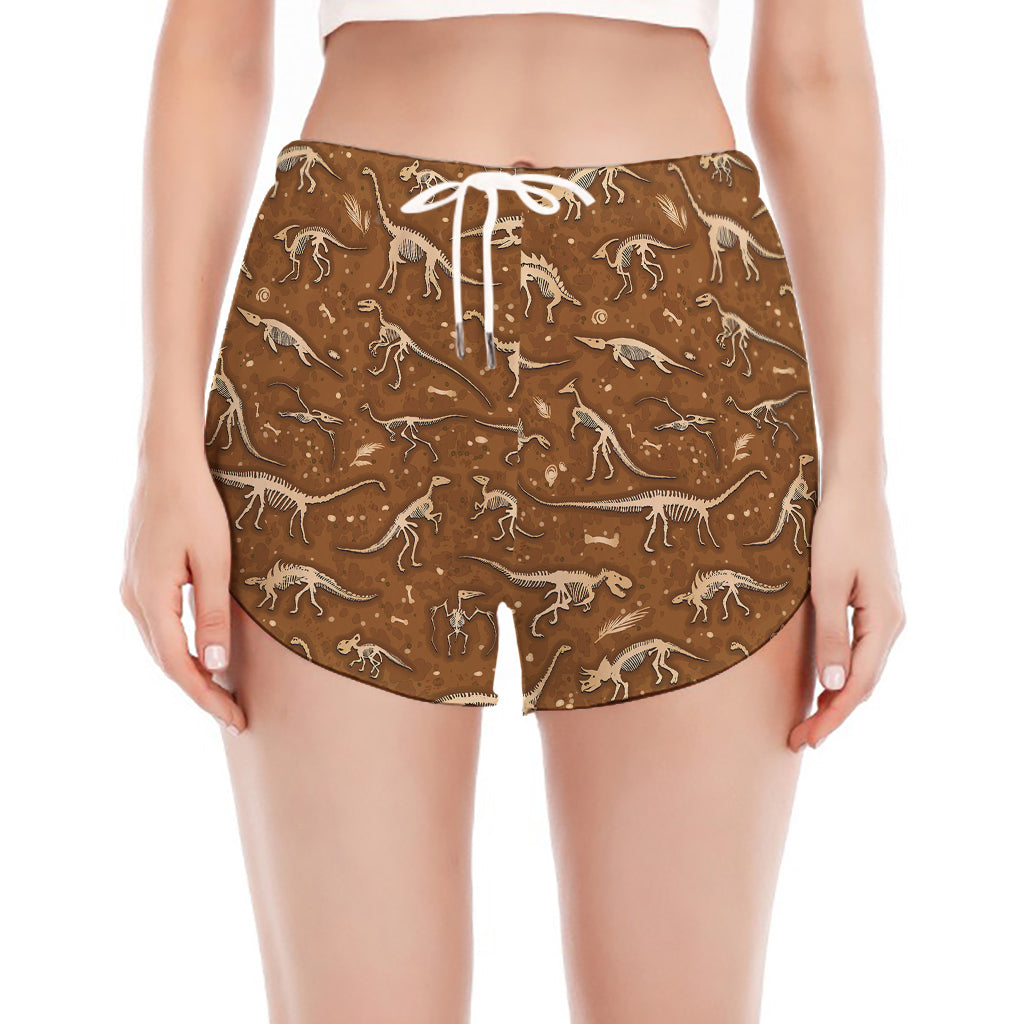 Dino Skeleton Fossil Pattern Print Women's Split Running Shorts