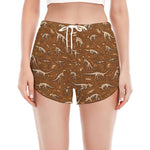 Dino Skeleton Fossil Pattern Print Women's Split Running Shorts