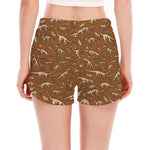 Dino Skeleton Fossil Pattern Print Women's Split Running Shorts