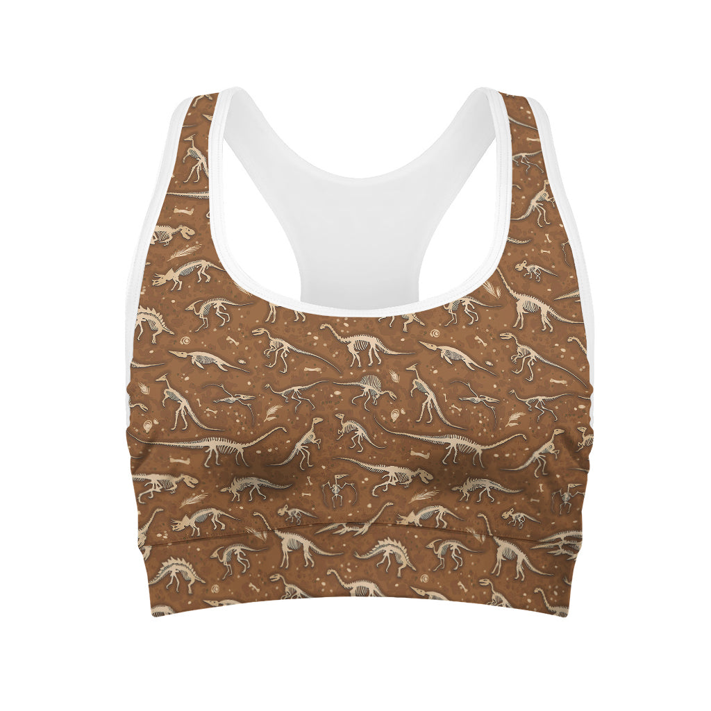 Dino Skeleton Fossil Pattern Print Women's Sports Bra