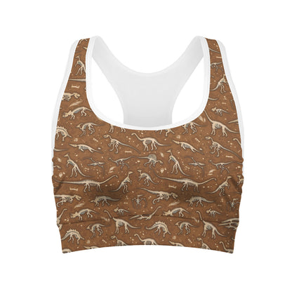 Dino Skeleton Fossil Pattern Print Women's Sports Bra
