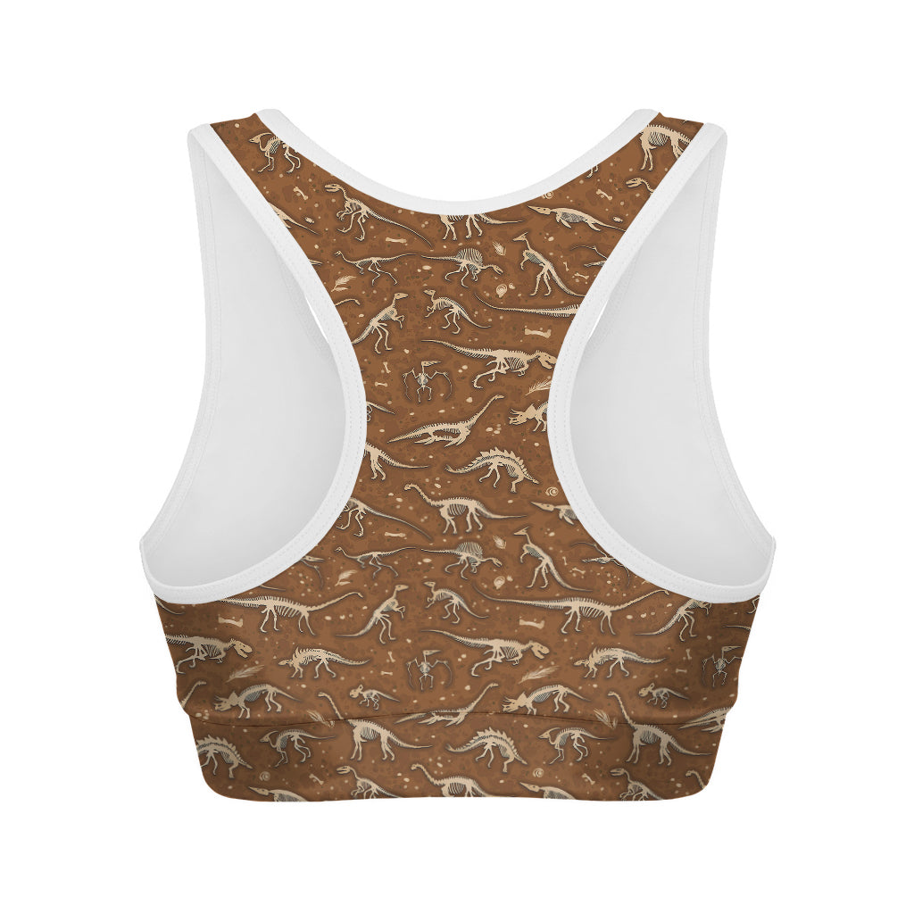 Dino Skeleton Fossil Pattern Print Women's Sports Bra