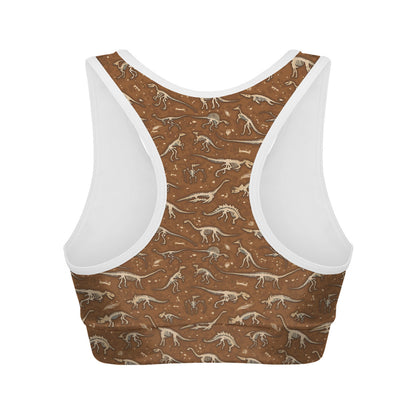 Dino Skeleton Fossil Pattern Print Women's Sports Bra