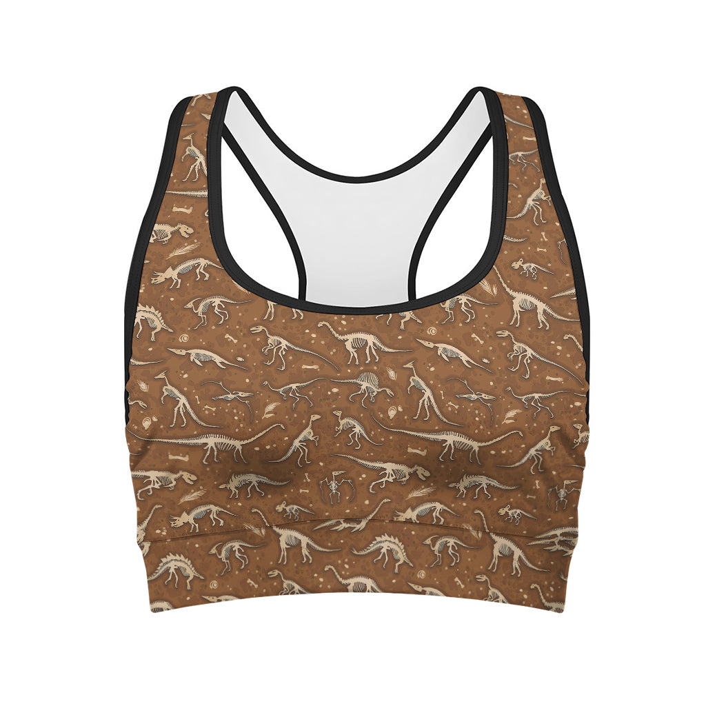Dino Skeleton Fossil Pattern Print Women's Sports Bra