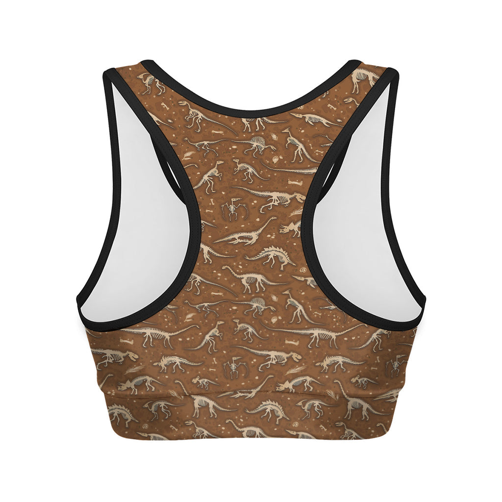 Dino Skeleton Fossil Pattern Print Women's Sports Bra