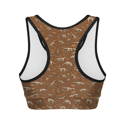 Dino Skeleton Fossil Pattern Print Women's Sports Bra