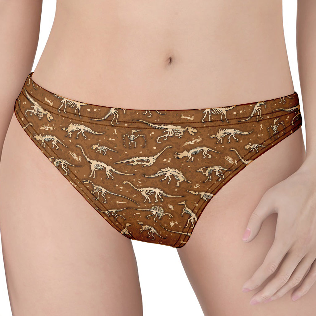 Dino Skeleton Fossil Pattern Print Women's Thong