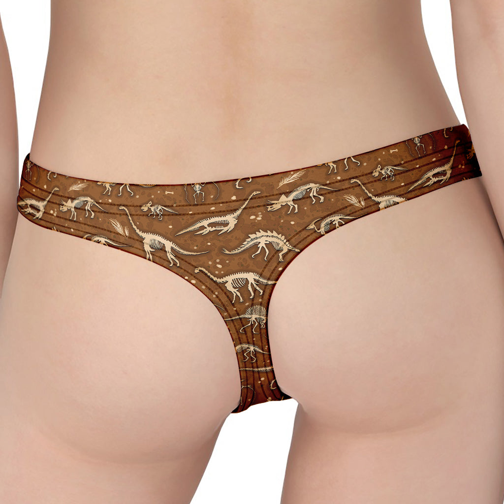 Dino Skeleton Fossil Pattern Print Women's Thong