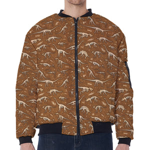 Dino Skeleton Fossil Pattern Print Zip Sleeve Bomber Jacket