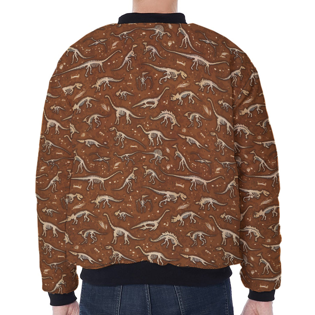 Dino Skeleton Fossil Pattern Print Zip Sleeve Bomber Jacket