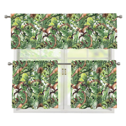 Dinosaur And Prehistoric Plants Print 3 Piece Kitchen Curtains
