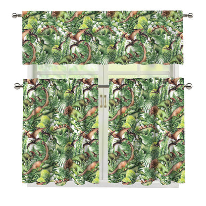 Dinosaur And Prehistoric Plants Print 3 Piece Kitchen Curtains
