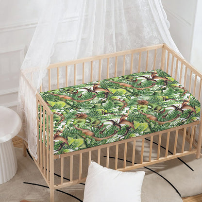 Dinosaur And Prehistoric Plants Print Baby Crib Sheet