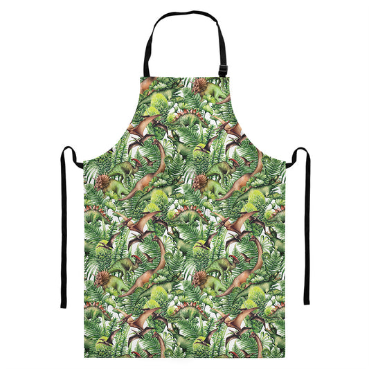 Dinosaur And Prehistoric Plants Print Bib Apron With Pocket