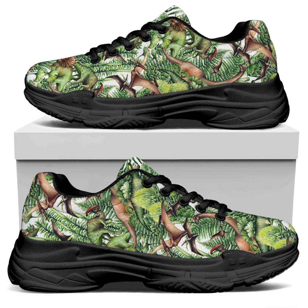 Dinosaur And Prehistoric Plants Print Black Chunky Shoes