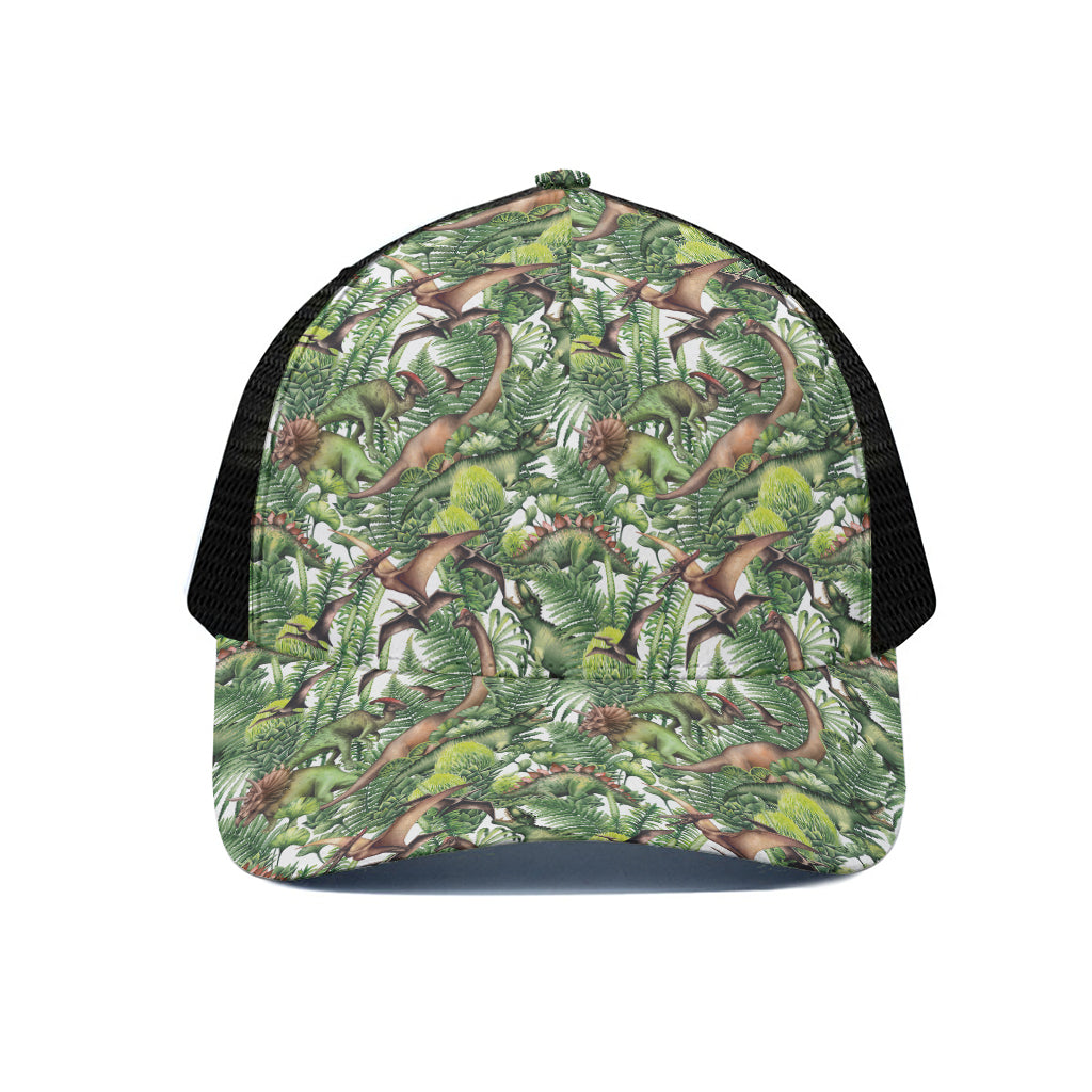 Dinosaur And Prehistoric Plants Print Black Mesh Trucker Cap