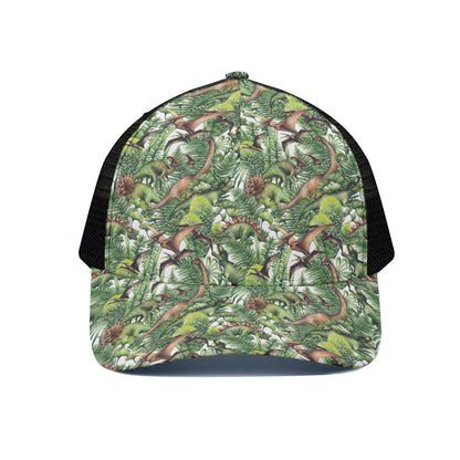 Dinosaur And Prehistoric Plants Print Black Mesh Trucker Cap