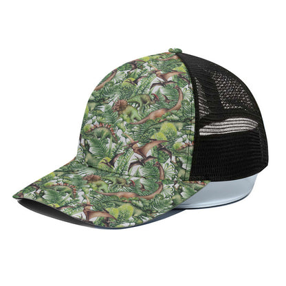 Dinosaur And Prehistoric Plants Print Black Mesh Trucker Cap