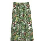 Dinosaur And Prehistoric Plants Print Cotton Front Slit Maxi Skirt