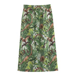 Dinosaur And Prehistoric Plants Print Cotton Front Slit Maxi Skirt