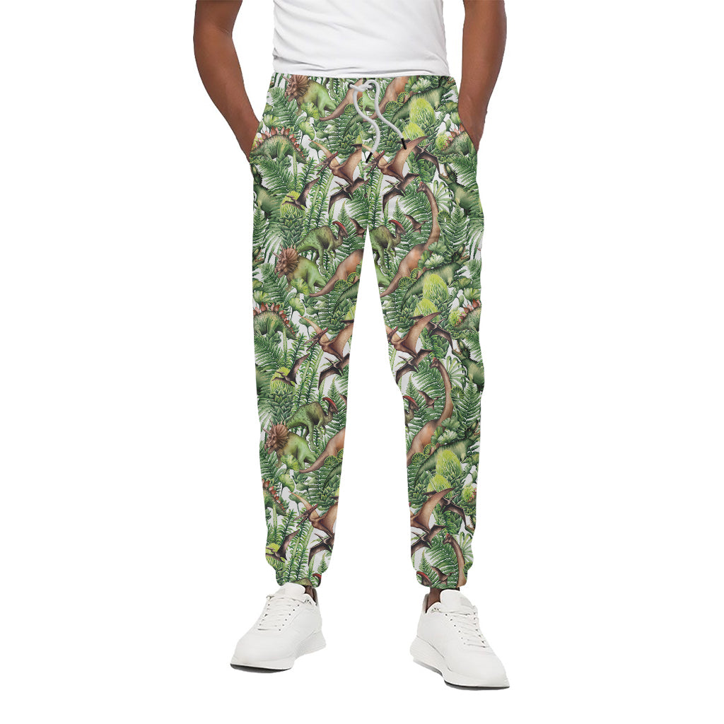 Dinosaur And Prehistoric Plants Print Cotton Pants
