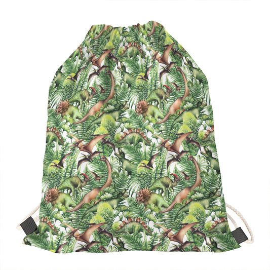 Dinosaur And Prehistoric Plants Print Drawstring Bag