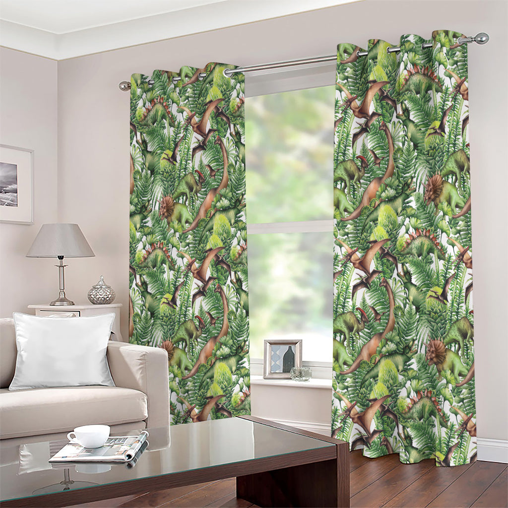 Dinosaur And Prehistoric Plants Print Extra Wide Grommet Curtains