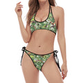 Dinosaur And Prehistoric Plants Print Halter Scoop Tie Side Bikini