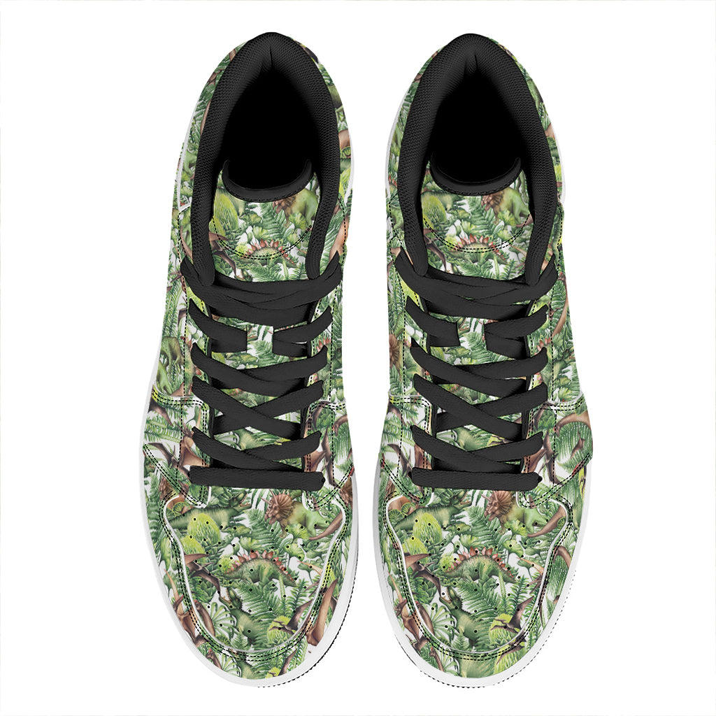 Dinosaur And Prehistoric Plants Print High Top Leather Sneakers