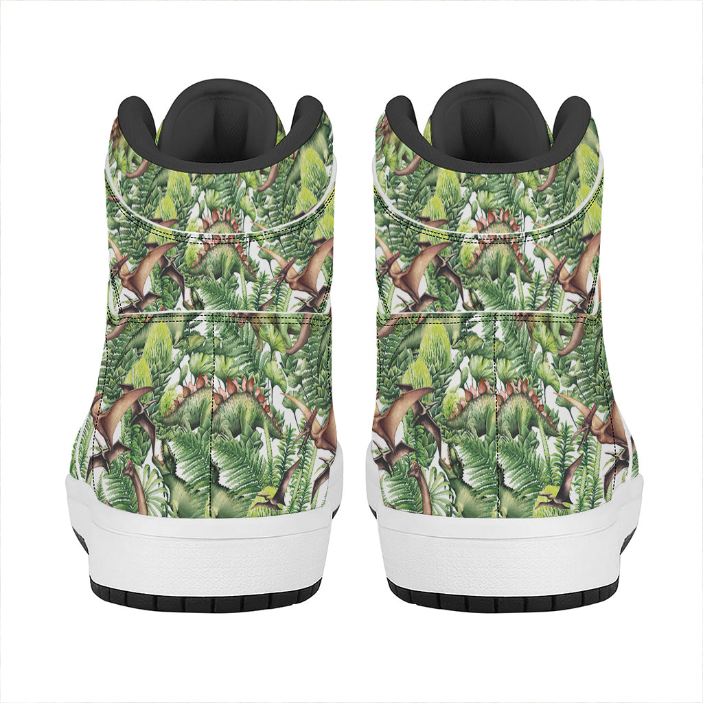 Dinosaur And Prehistoric Plants Print High Top Leather Sneakers