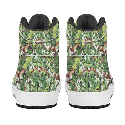 Dinosaur And Prehistoric Plants Print High Top Leather Sneakers