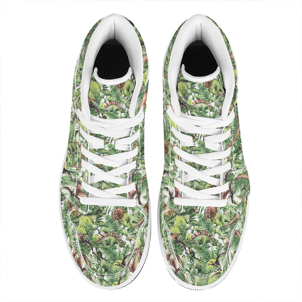 Dinosaur And Prehistoric Plants Print High Top Leather Sneakers