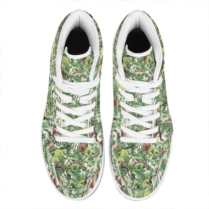 Dinosaur And Prehistoric Plants Print High Top Leather Sneakers