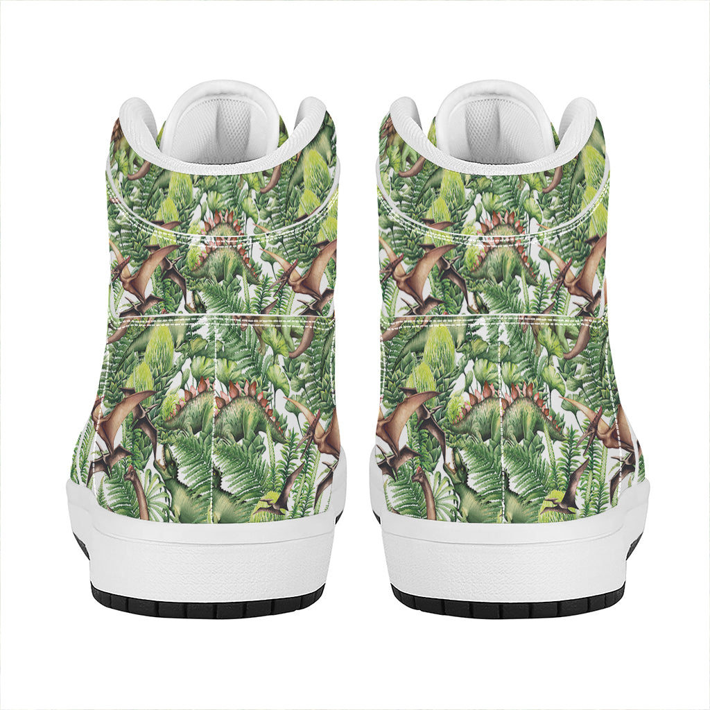 Dinosaur And Prehistoric Plants Print High Top Leather Sneakers