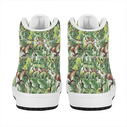 Dinosaur And Prehistoric Plants Print High Top Leather Sneakers