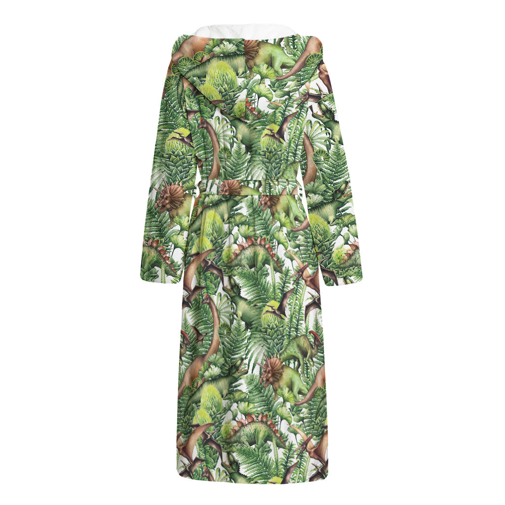 Dinosaur And Prehistoric Plants Print Hooded Bathrobe