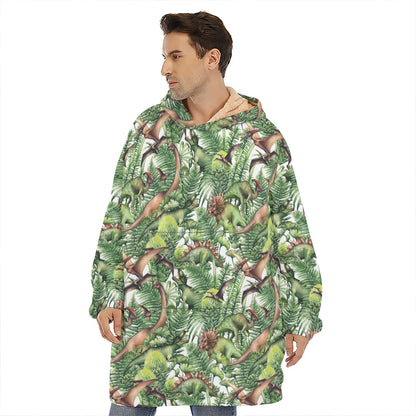 Dinosaur And Prehistoric Plants Print Hoodie Blanket