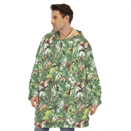 Dinosaur And Prehistoric Plants Print Hoodie Blanket