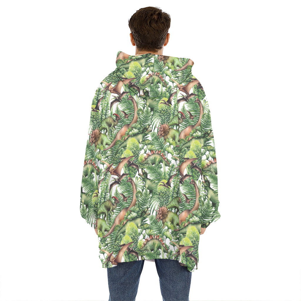 Dinosaur And Prehistoric Plants Print Hoodie Blanket
