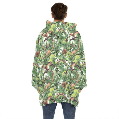 Dinosaur And Prehistoric Plants Print Hoodie Blanket