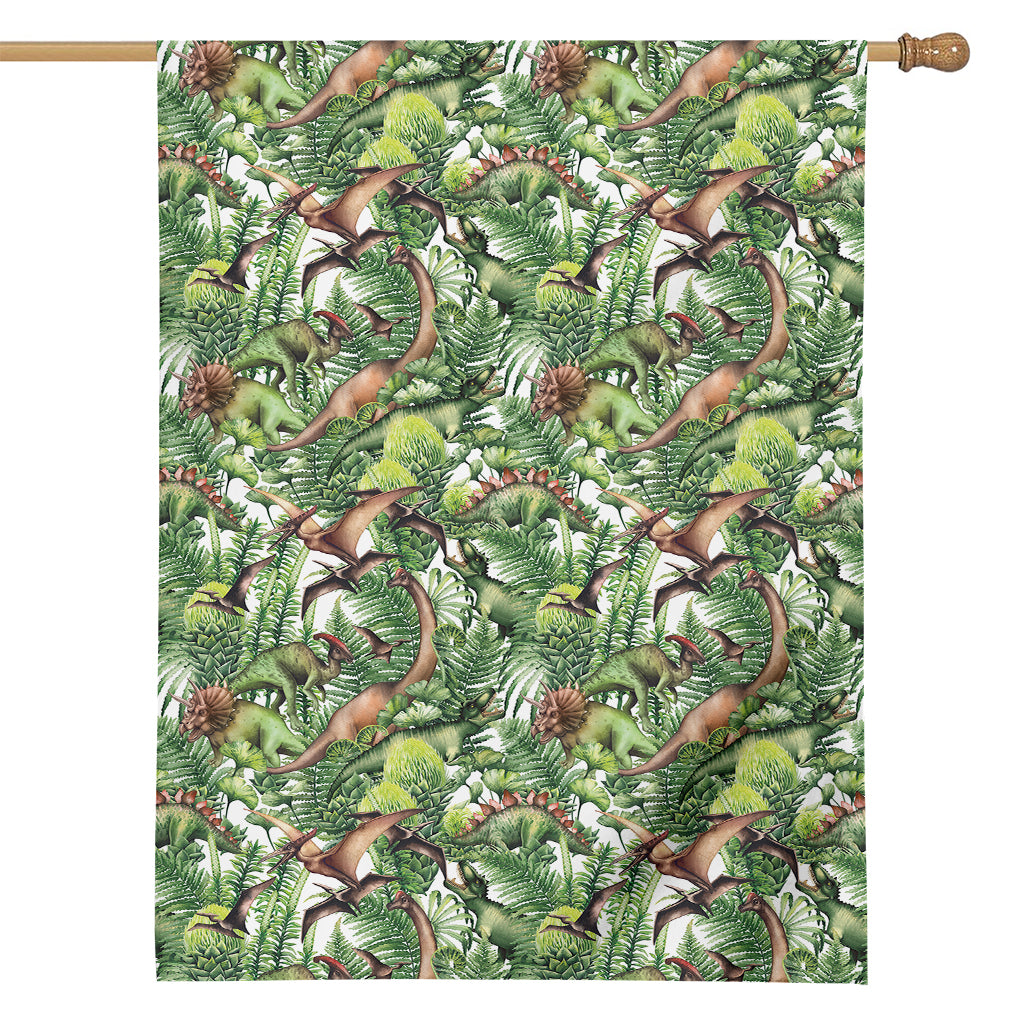 Dinosaur And Prehistoric Plants Print House Flag
