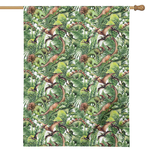 Dinosaur And Prehistoric Plants Print House Flag