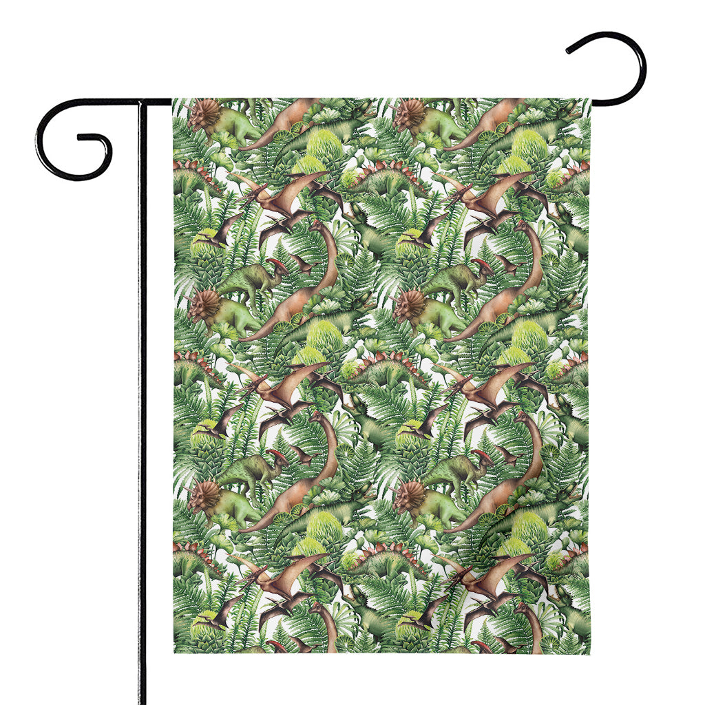Dinosaur And Prehistoric Plants Print House Flag