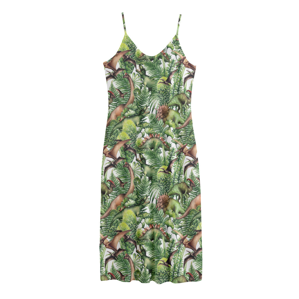 Dinosaur And Prehistoric Plants Print Jersey Midi Cami Dress