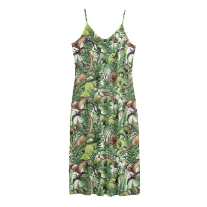 Dinosaur And Prehistoric Plants Print Jersey Midi Cami Dress