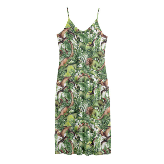 Dinosaur And Prehistoric Plants Print Jersey Midi Cami Dress