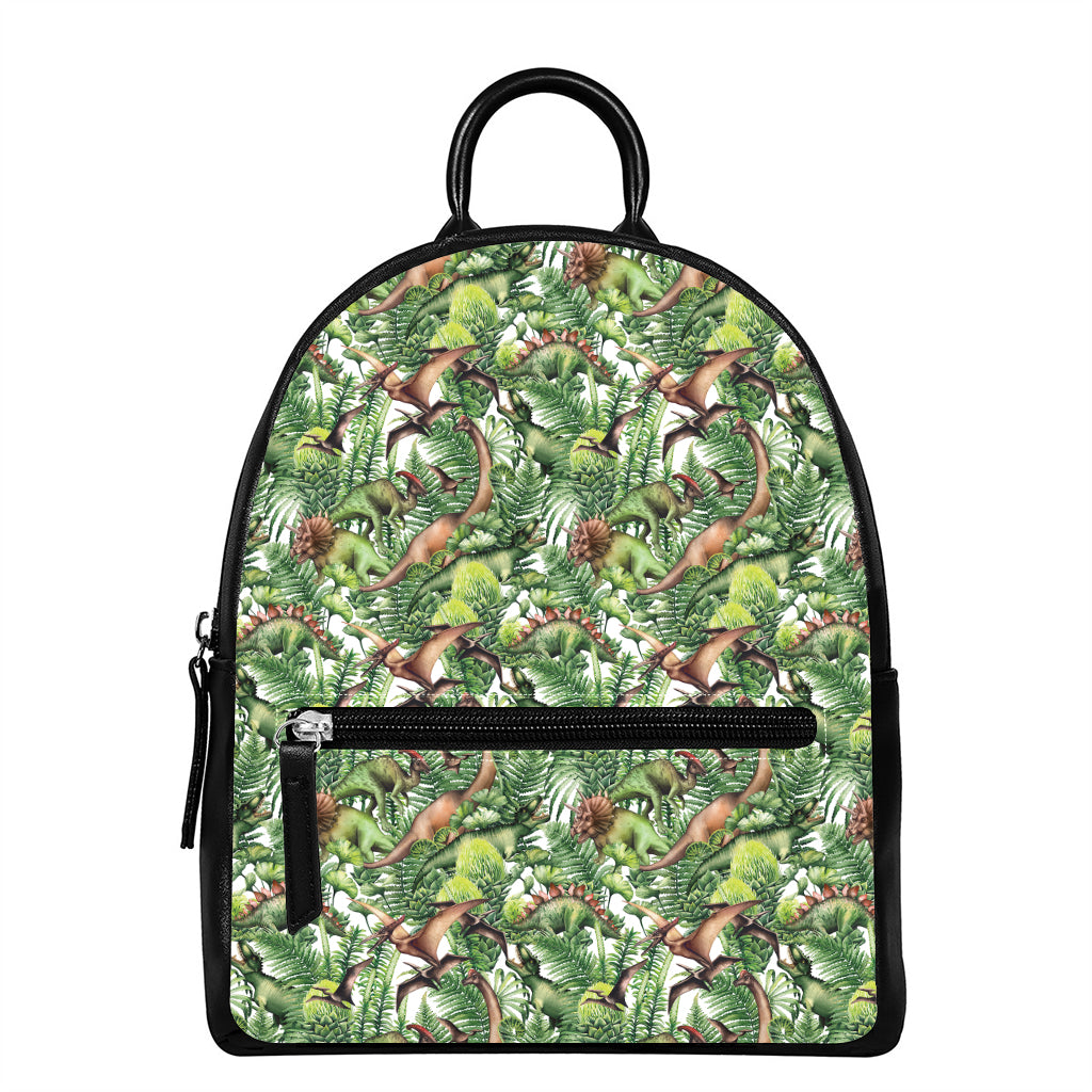 Dinosaur And Prehistoric Plants Print Leather Backpack