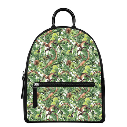 Dinosaur And Prehistoric Plants Print Leather Backpack