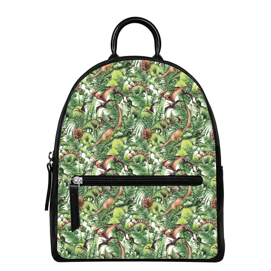 Dinosaur And Prehistoric Plants Print Leather Backpack